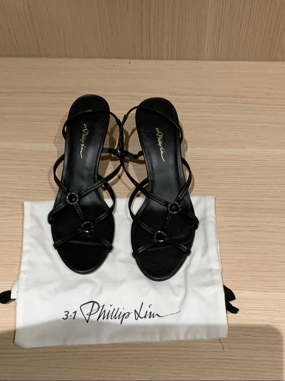 3.1 Phillip Lim Black Strappy Leather Heels with Ring Detail